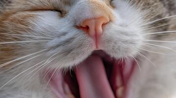 Close-Up of Cat Yawning with Soft Fur and Relaxed Expression Ideal for Pets and Nature Imagery photo