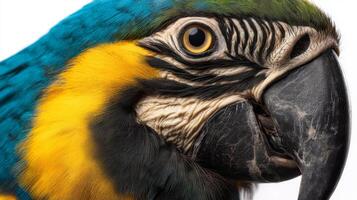 Vibrant Close-Up of a Beautiful Blue and Yellow Parrot With Striking Features and Colorful Plumage photo
