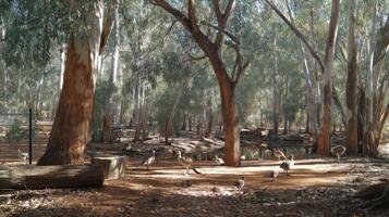 Serene Landscape with Eucalyptus Trees and Wildlife in a Natural Australian Setting, Captivating Nature Scene of Peaceful Habitat photo