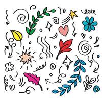 leaves, hearts, abstract, flower, arrows and other elements in hand drawn styles for concept designs. Doodle illustration. vector