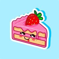 Cute slice of cake with strawberry and smiling face Kawaii Style Design Illustration vector