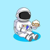 Astronaut Enjoying Cake in Space Illustration Cartoon Design vector