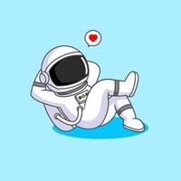 Astronaut Laying Relaxing and Dreaming in Space with a Heart Illustration Cartoon Design vector