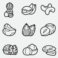 set of nuts with outline style good for symbol, icon, element design, coloring book, coloring page, etc vector