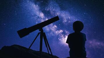 A person gazing at the stars through a telescope photo