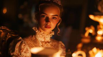 A beautiful woman in a dress with a crown on her head photo