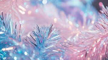 A close up of a blue and pink christmas tree photo