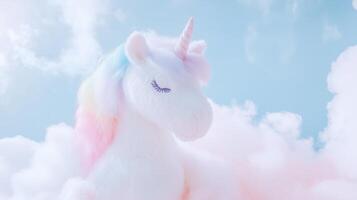 Stuffed horse with rainbow colored mane photo
