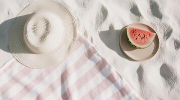 top view beach towel in neutral color stripes photo