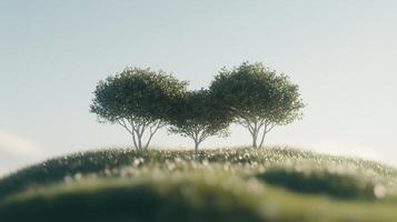 Three trees on a hill with a blue sky photo