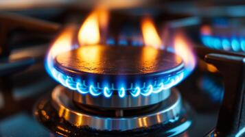 A gas stove with blue flames photo