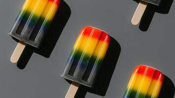Colorful rainbow patterned popsicles. photo