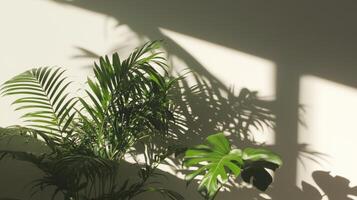 A plant is shown in front of a window photo