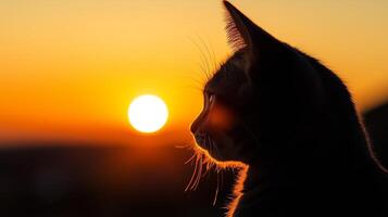 atigrado gato silueta a puesta de sol foto