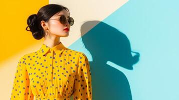 A flared vintage dress hanging on a geometric rack photo