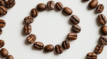 Coffee beans arranged in a circle on a white surface photo