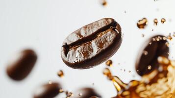 Coffee beans are being splashed with water photo