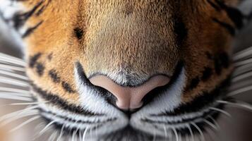 Macro close-up of a tigress's nose with detailed fur and whiskers photo