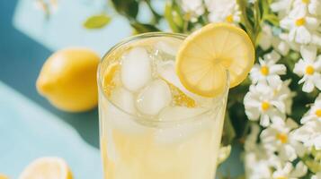 Lemonade with ice and flowers photo