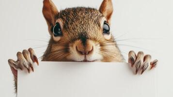 A squirrel holding a blank sign over its head photo