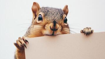 A squirrel holding a blank piece of paper photo