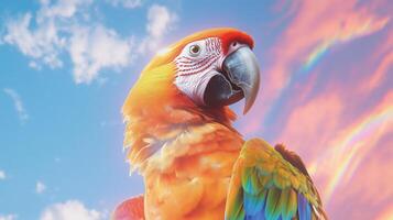 A colorful parrot is standing on a branch photo