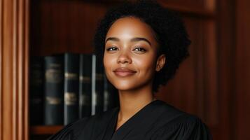A young woman in a judge's robe photo