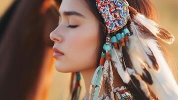 A young woman in traditional Native American attire photo
