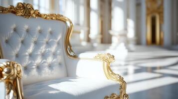 Golden throne in the palace, 3d rendering photo
