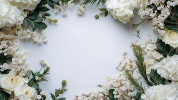 White flowers arranged in a circle on a white background. photo