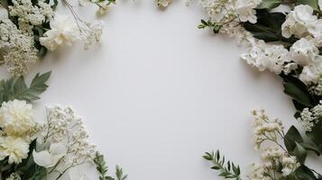 Flowers arranged in a circle on a white background photo