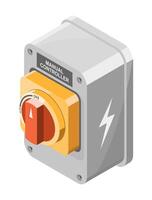 Isometric illustration of industrial manual power controller switch for electrical safety and equipment operation in factory and engineering environments vector
