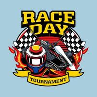 Go Kart Race day with helmet and checkered flag emblem illustration vector