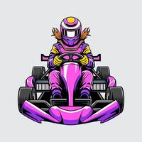 Go-Kart pink color isolated with woman driver on a light background for poster, t-shirt print, business element, sticker, vlog, and card vector