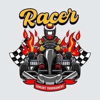Go Kart red color with man driver from front view cartoon illustration vector
