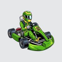 Go-Kart racing green color isolated with man driver on a light background for poster, t-shirt print, business element, social media content, blog, sticker, vlog, and card vector