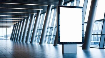 An empty white billboard in a modern building photo