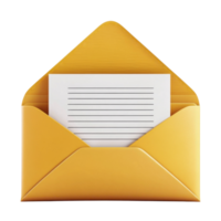 Open envelope with paper on transparent background png