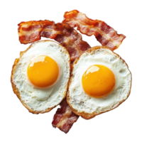 Eggs and bacon closeup on transparent background png