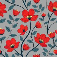 a floral pattern with red flowers on a gray background vector