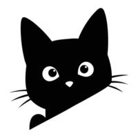 a black cat is peeking out from behind a white background vector