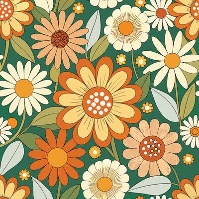 a floral pattern with orange and green flowers