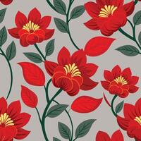 a pattern with red flowers and leaves vector