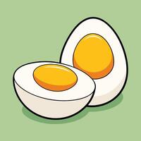 two boiled eggs on a green background vector