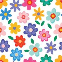 seamless pattern with colorful flowers on white background. vector