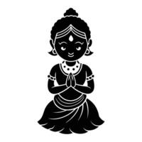 a black and white illustration of a woman in a traditional indian dress vector