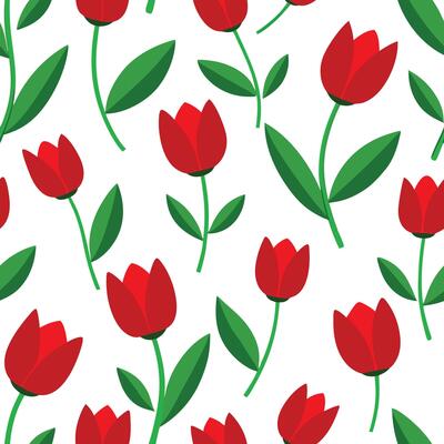 seamless pattern with red tulips on white background