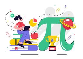Pi Approximation Day Poster with Flat Design of Constants and Dessert vector