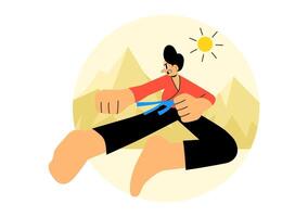Karate Training Illustration with Athlete Practicing High Kick in Flat Style vector