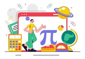July 22 Pi Approximation Day with Math Symbols and Cartoon Pie vector